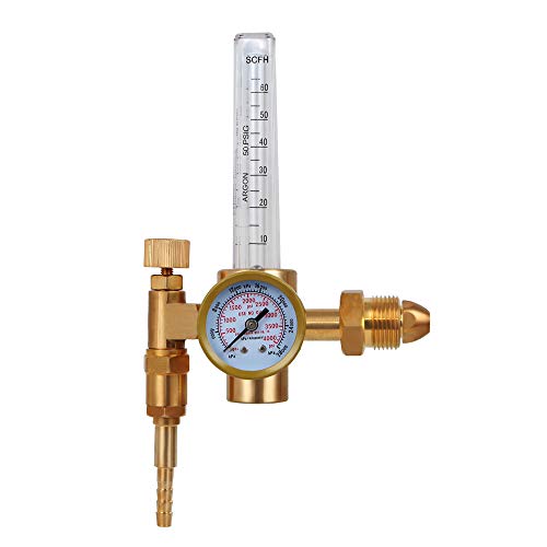 0 to 4500 PSI Pressure CGA 580 Inlet Connection and 5/8 x 18 RH Outlet Fitting Argon Regulator Dual Output CO2 Flow Meter for TIG MIG Welder Gas 10 to 60 SFCH 