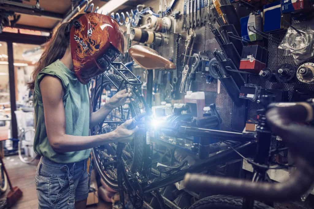 Girl doing TIG welding with 120v welder