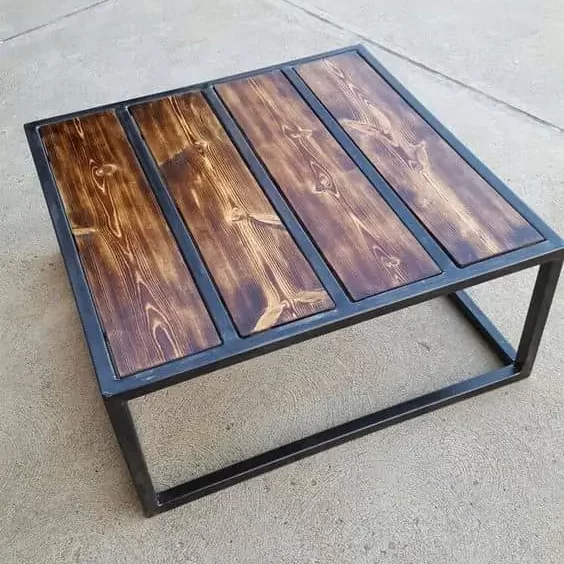 Smaller DIY coffee table made from square tubes and wood 
