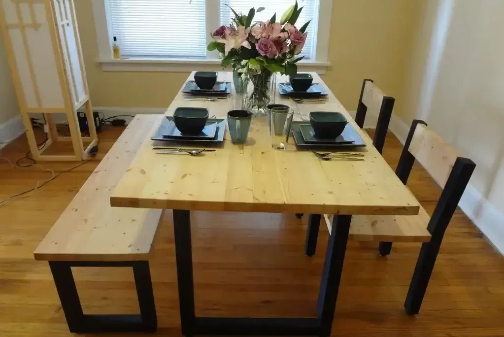 DIY Dining Table Set  made from square tubes and wood with chairs 