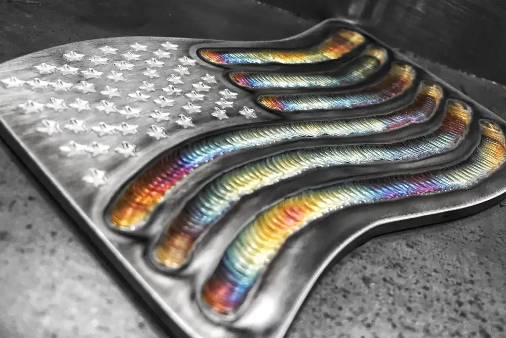 American flag art made with tig welding on a stainless steel