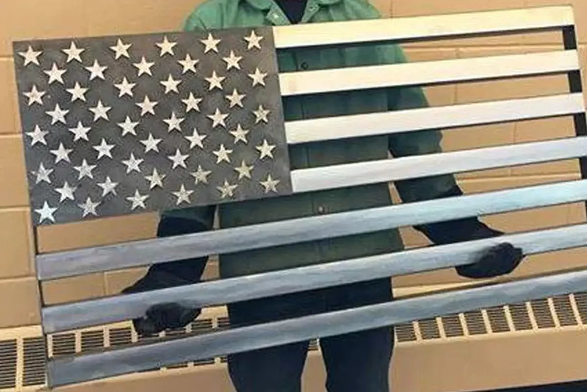 American flag art made with welding. 