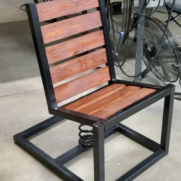 DIY Steel Chair with spring made from square tubes and wood