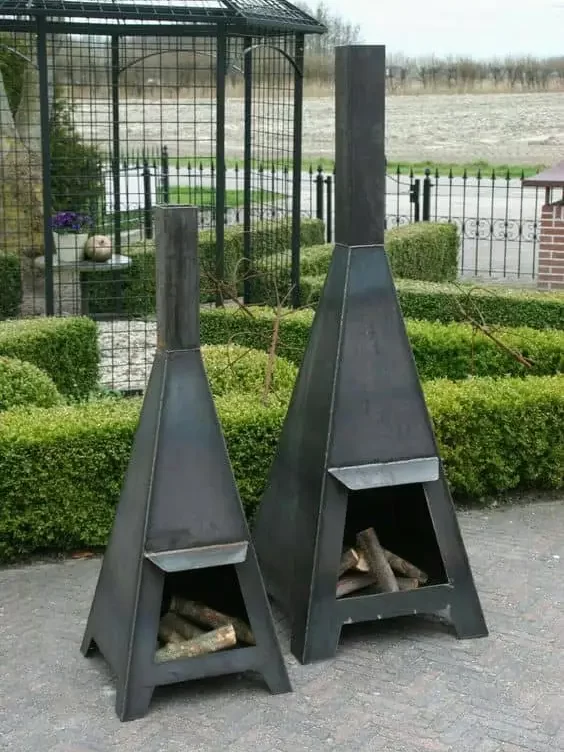 Welded DIY fire pit in a shape of a piramide 