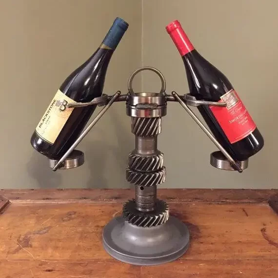 DIY wine bottle holder welded together