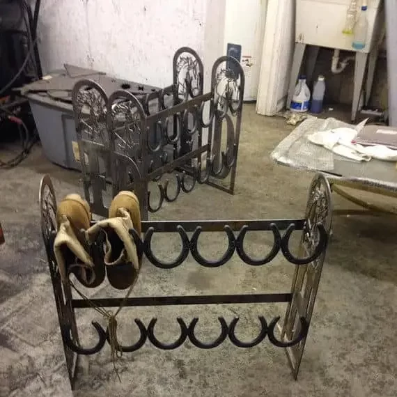 Shoe rack made of a horseshoes
