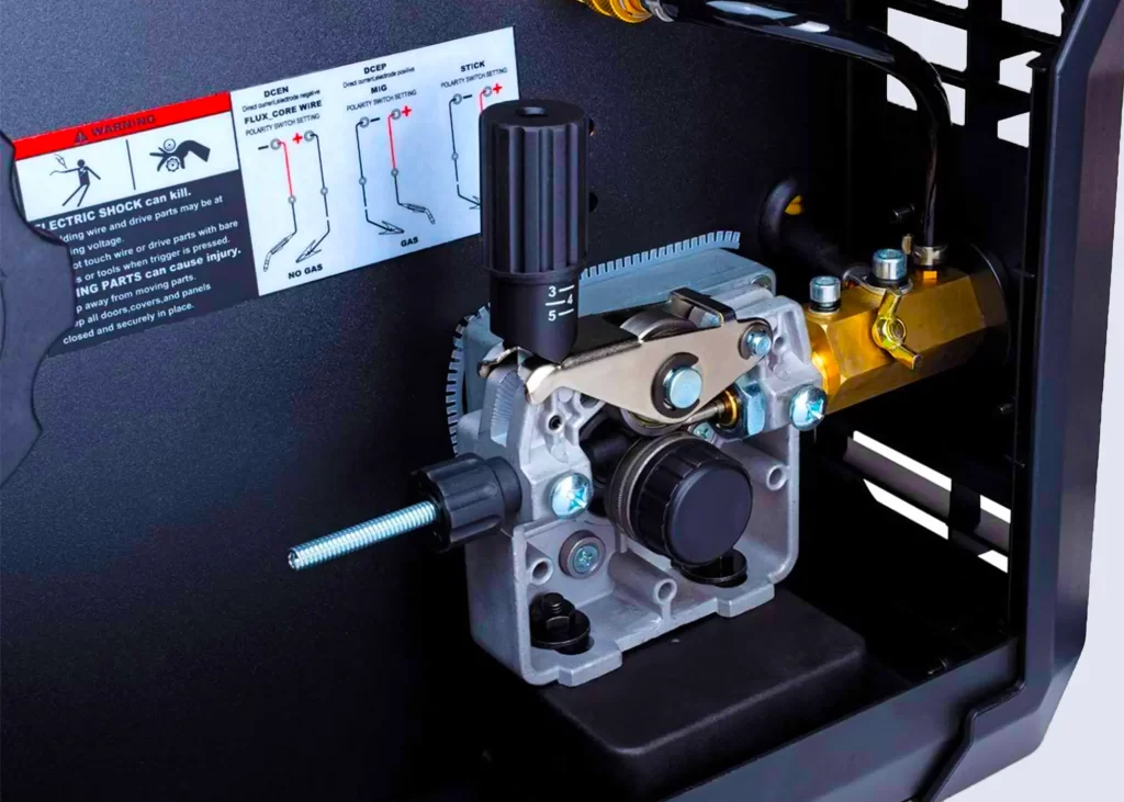 Wire feeder and drive roles of a Eastwood mp250i Multi-Process Welder 