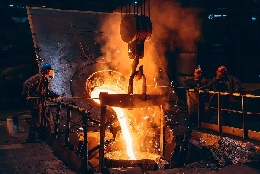 The image shows an overview of metal casting.