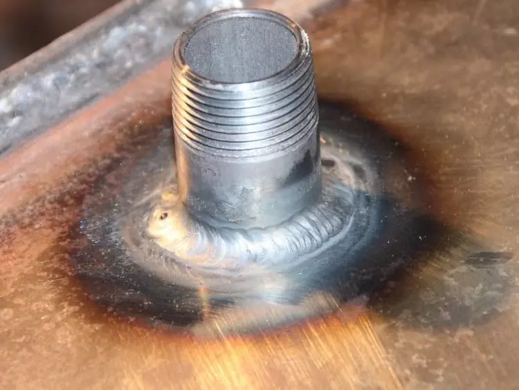 Stainless steel bolt welded on copper