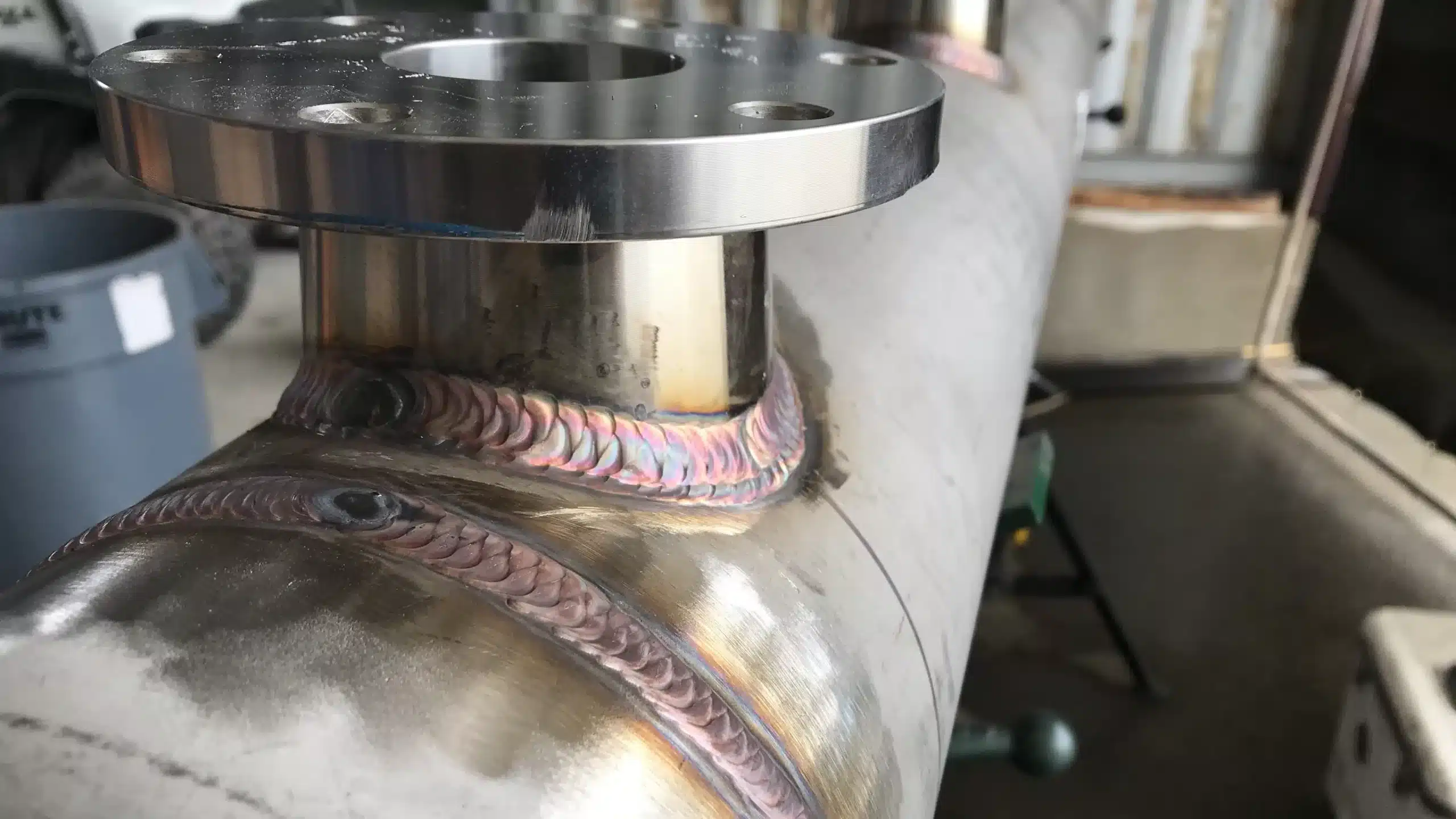 TIG welds on stainless steel and copper pipes