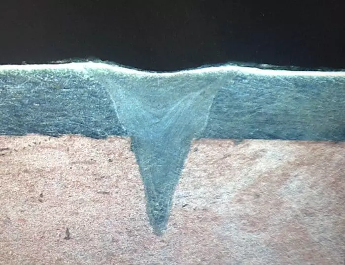 Cross-section of stainless steel to copper weld