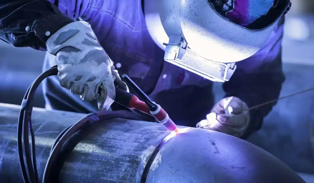 TIG welder at work