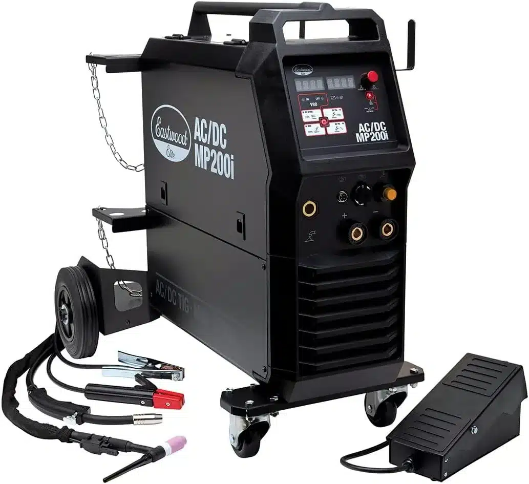 Eastwood Elite 200 Amp Multi-Process AC-DC MP200i Welder_1 Eastwood Elite MP200i AC/DC package with TIG torch, MIG gun, foot pedal, and ground clamp