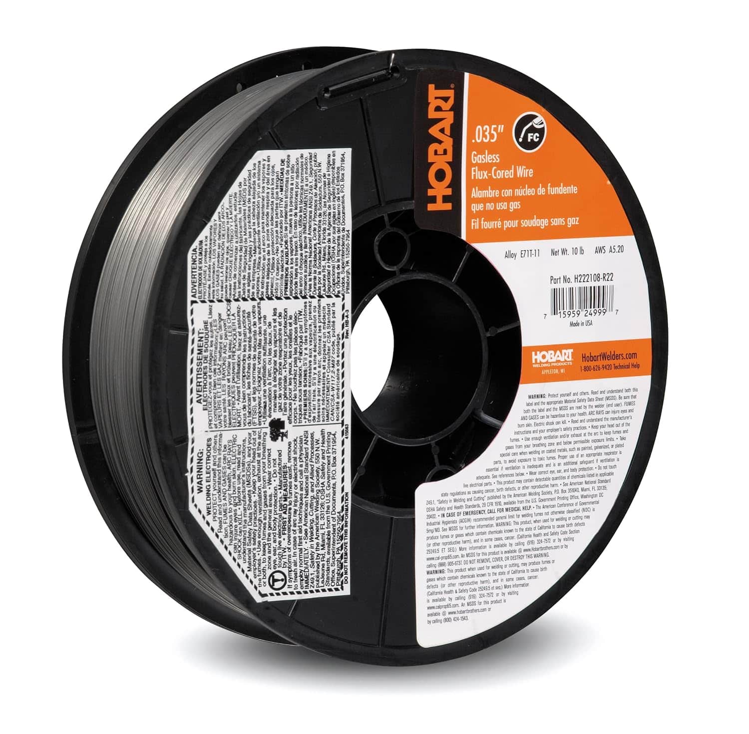 Hobart H222108-R22 E71T-11 Flux-Cored Welding Wire