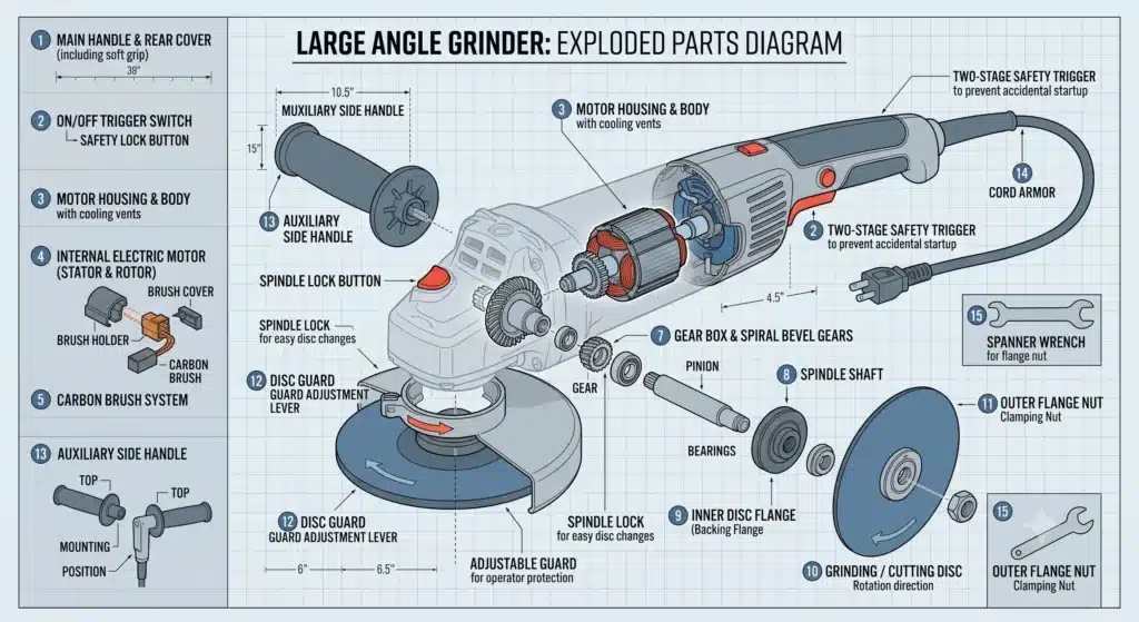 Best Corded Large Angle Grinders — 7-Inch & 9-Inch Reviews 15 MAIN PARTS — Anatomy of a Large Angle Grinder
