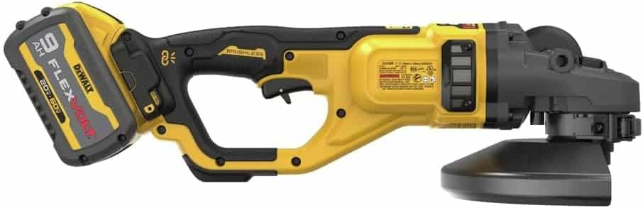 DEWALT DCG460X2 grinder rear view showing housing and vents