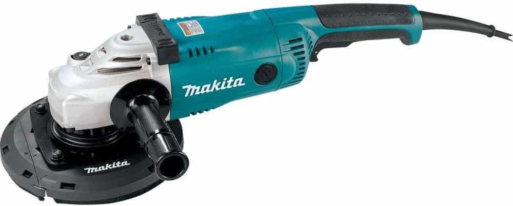Side view of the Makita GA7021 grinder showing its rear handle and auxiliary grip