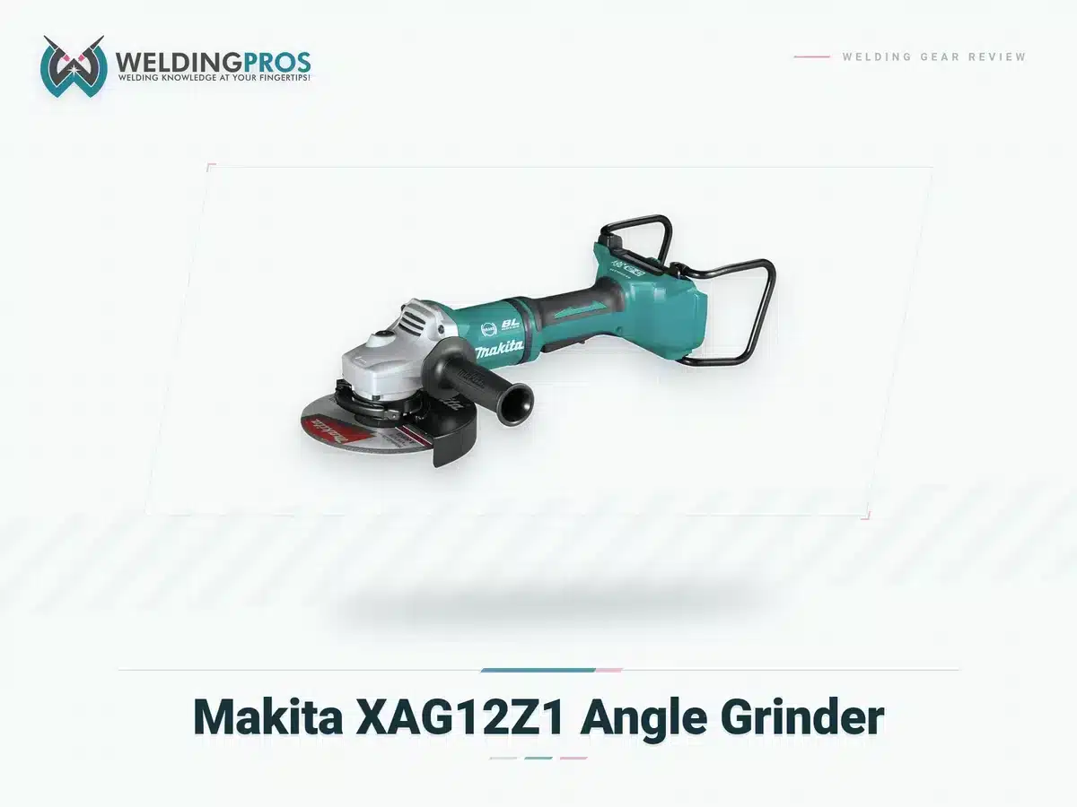 Makita XAG12Z1 grinder full side view with battery roll cage