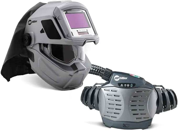 Miller T94i-R helmet and blower connected