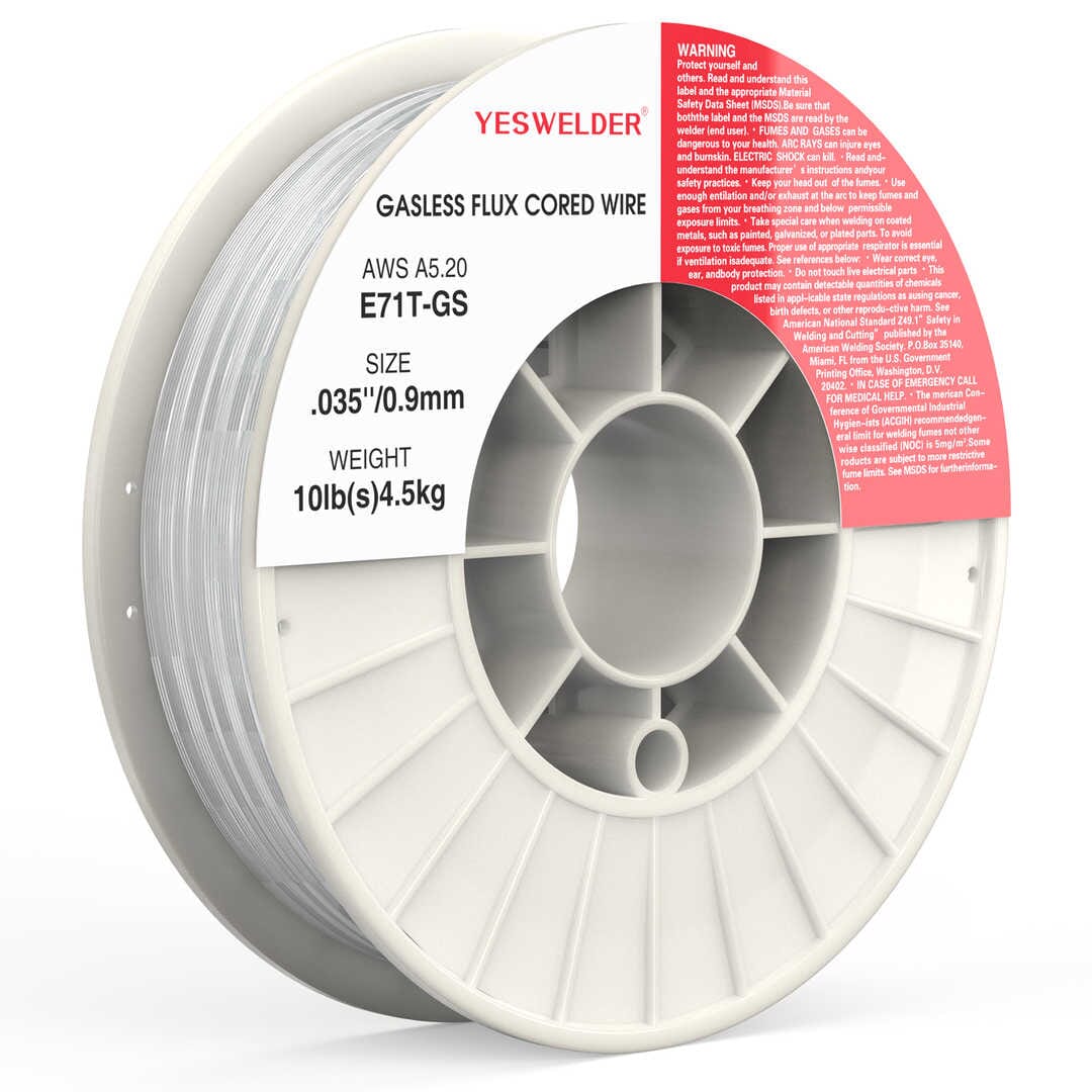 YESWELDER E71T-GS .035 flux core wire detail on 10 lb spool